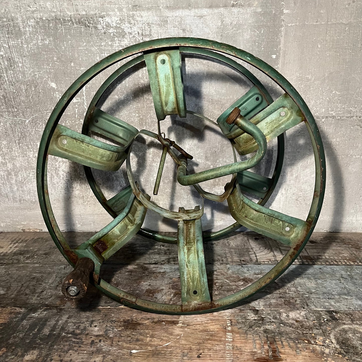 Vintage Green Metal Hose Reel