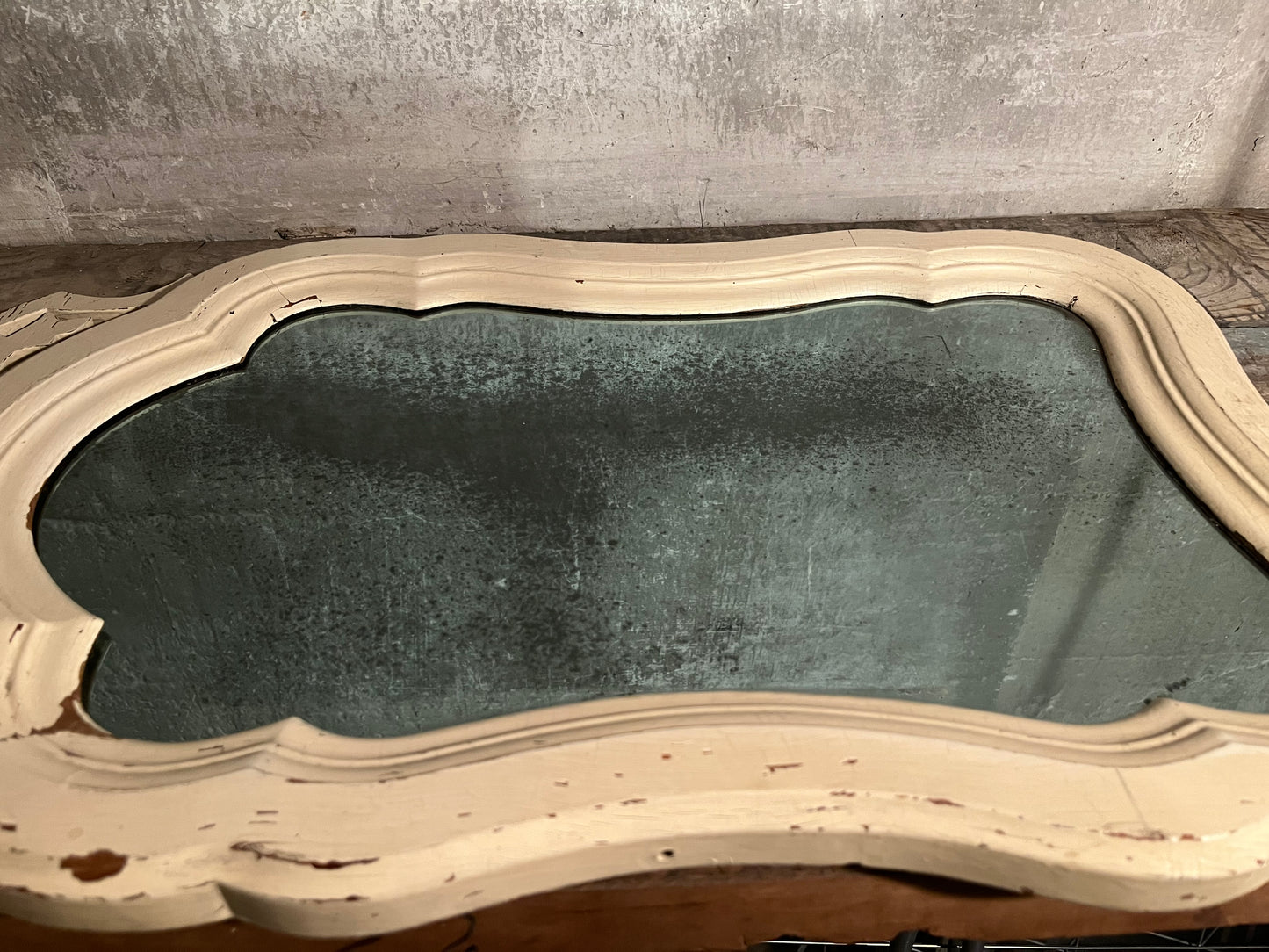 Vintage White Mirror with Antique Glass
