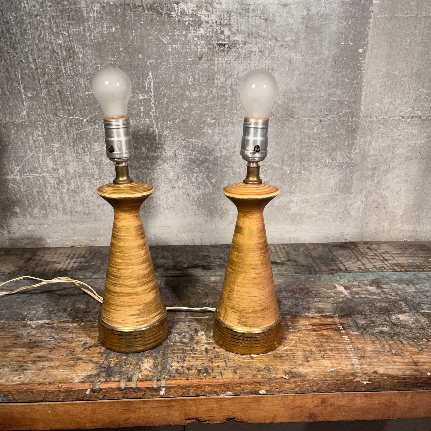 Pair of Unique Gold and Tan Lamps