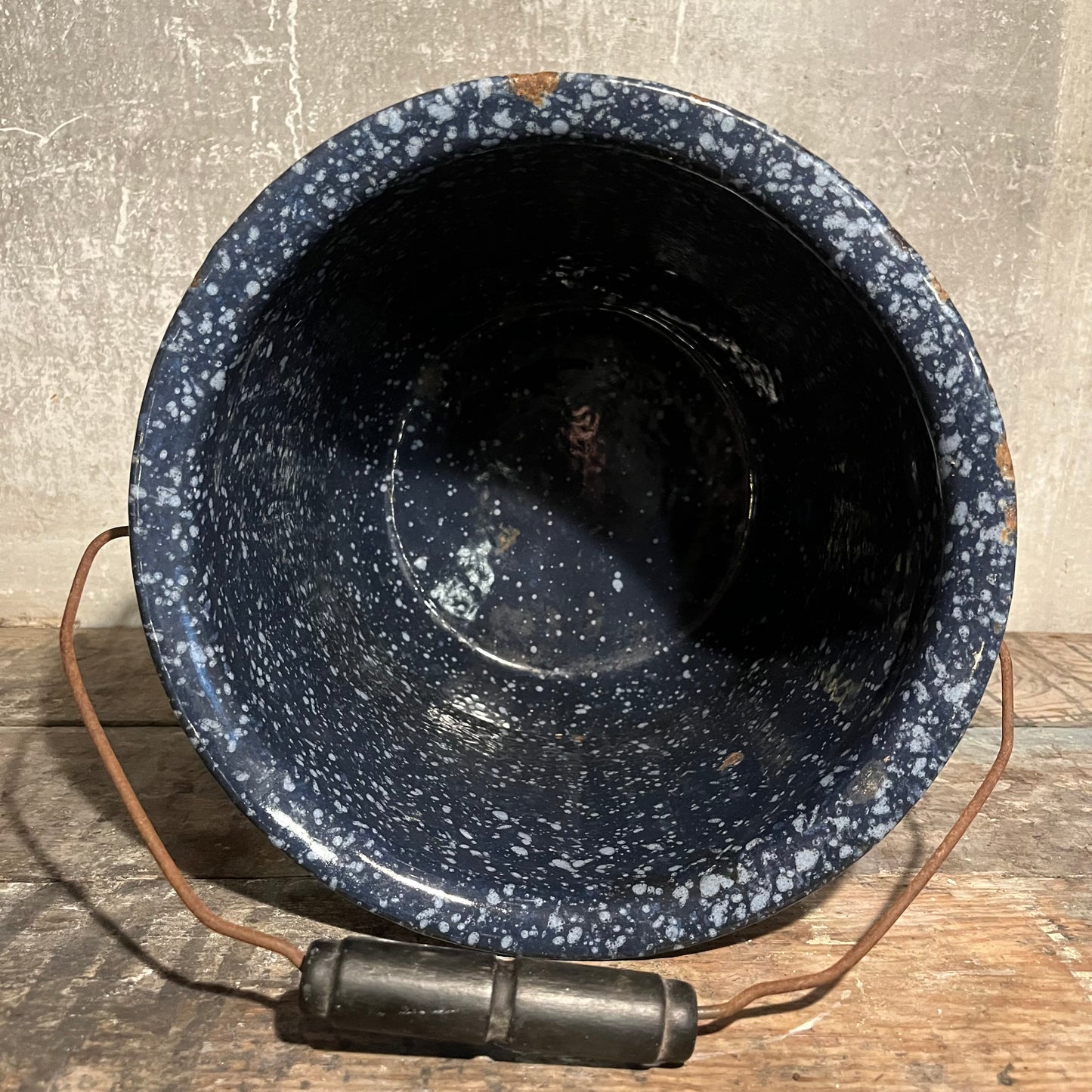 Blue Enamelware Bucket with Handle