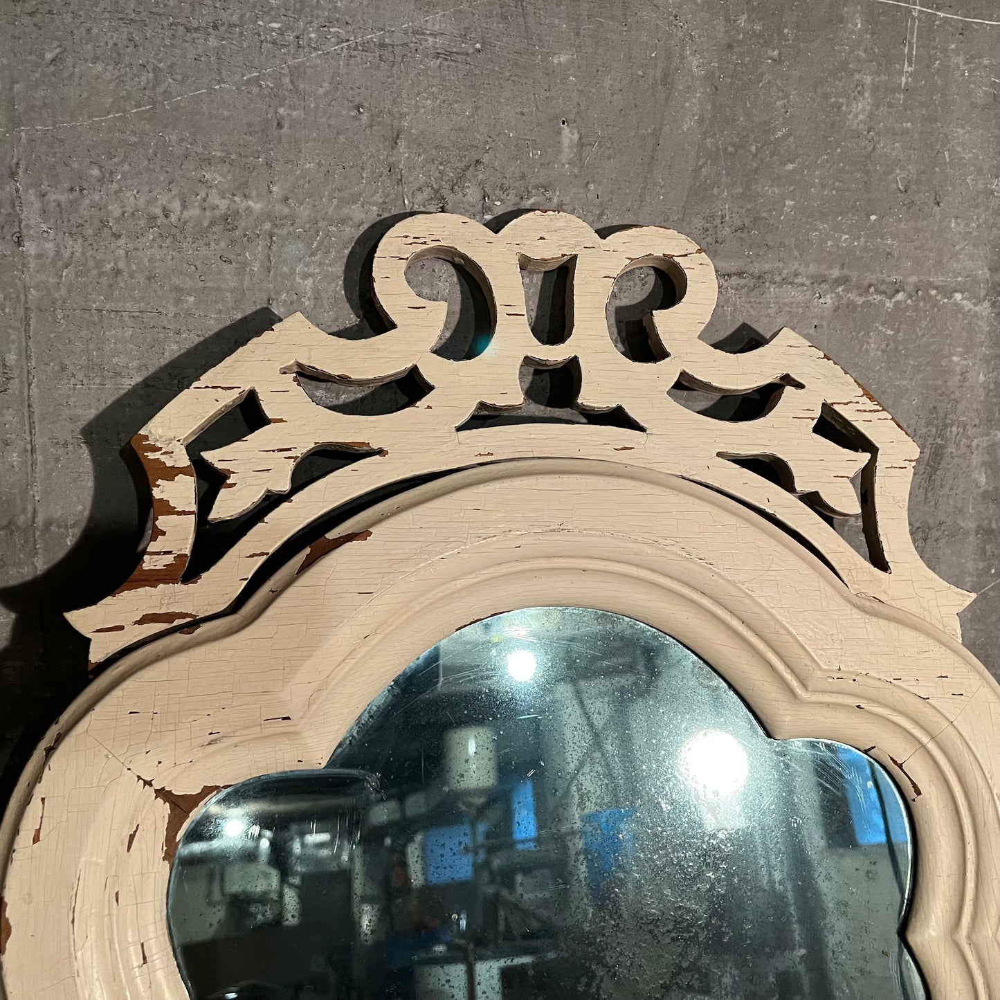 Vintage White Mirror with Antique Glass
