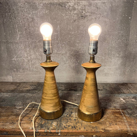 Pair of Unique Gold and Tan Lamps