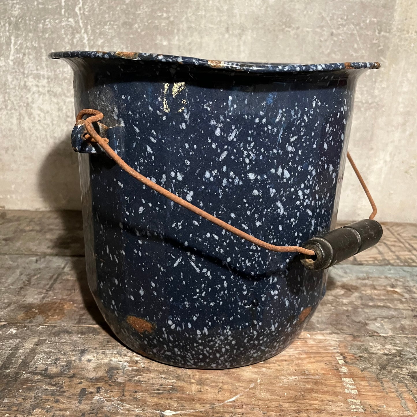 Blue Enamelware Bucket with Handle