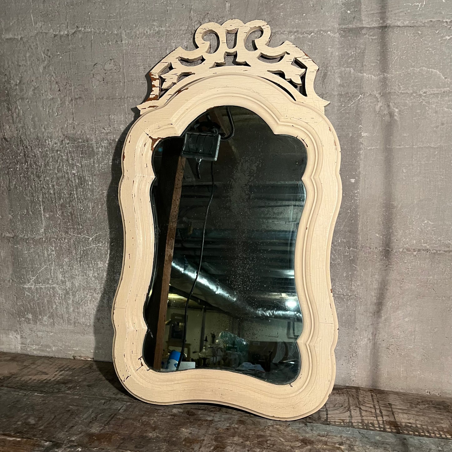 Vintage White Mirror with Antique Glass