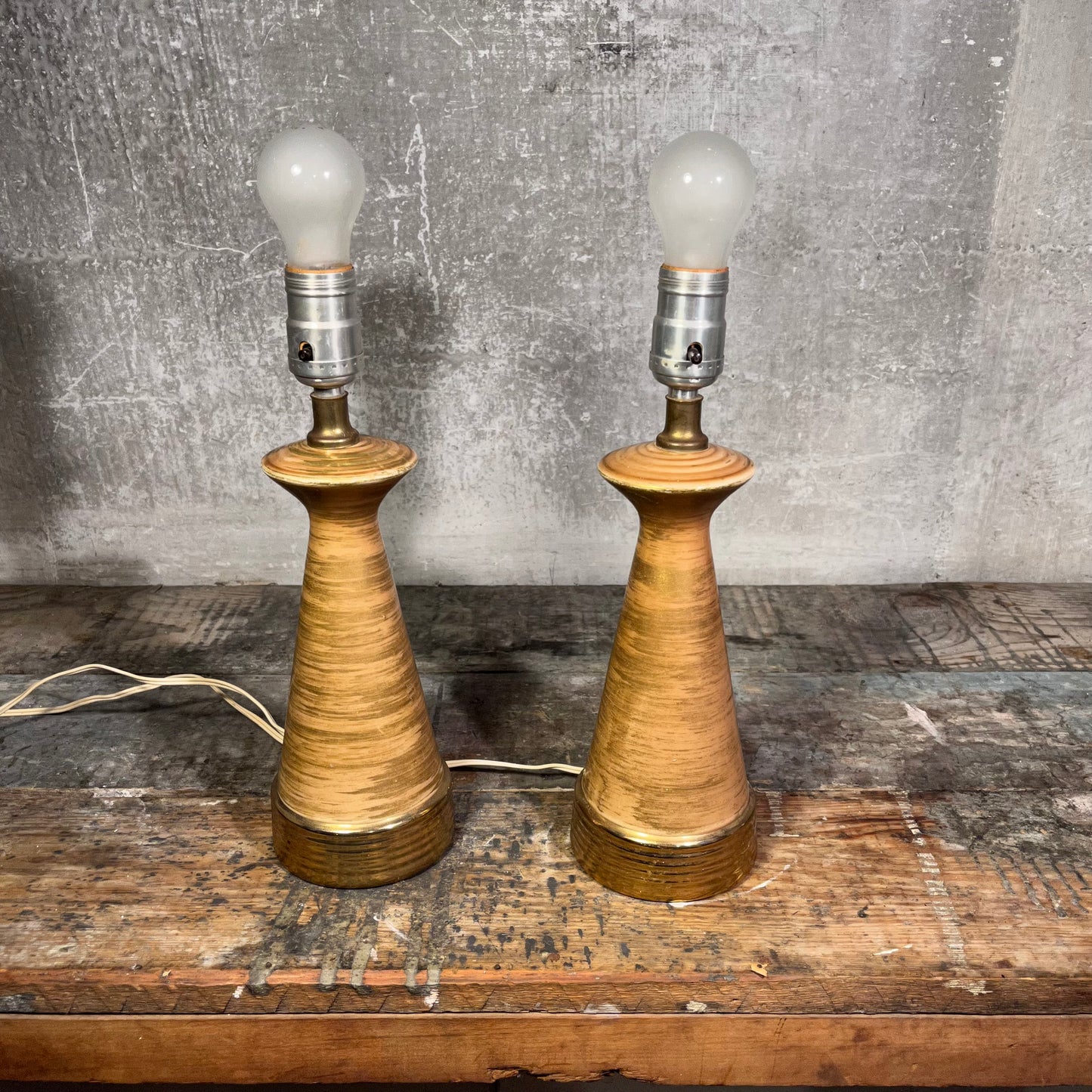 Pair of Unique Gold and Tan Lamps