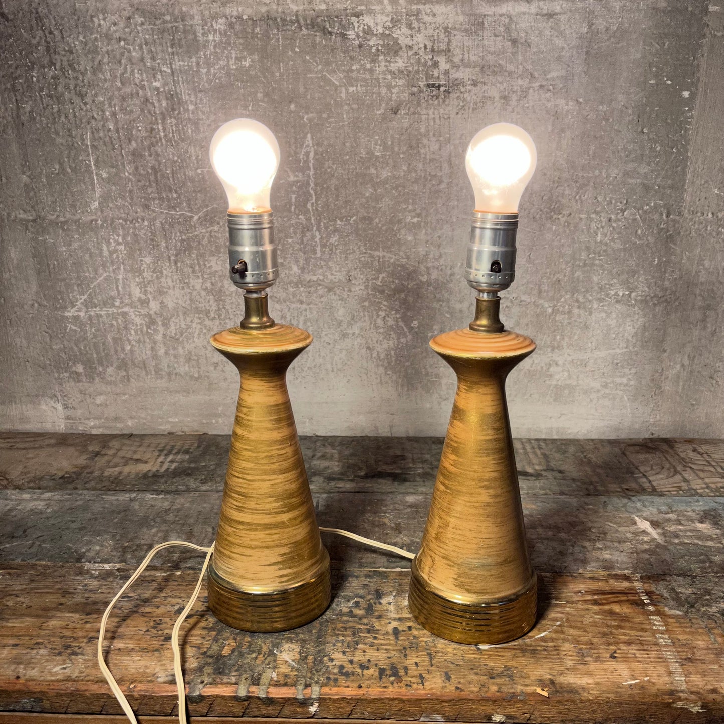 Pair of Unique Gold and Tan Lamps